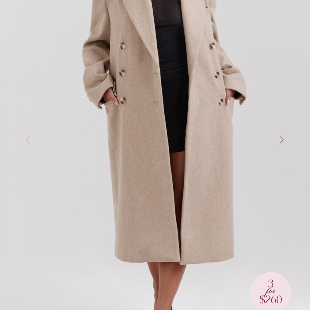 House Of Cb Tan Double-Breasted Coat